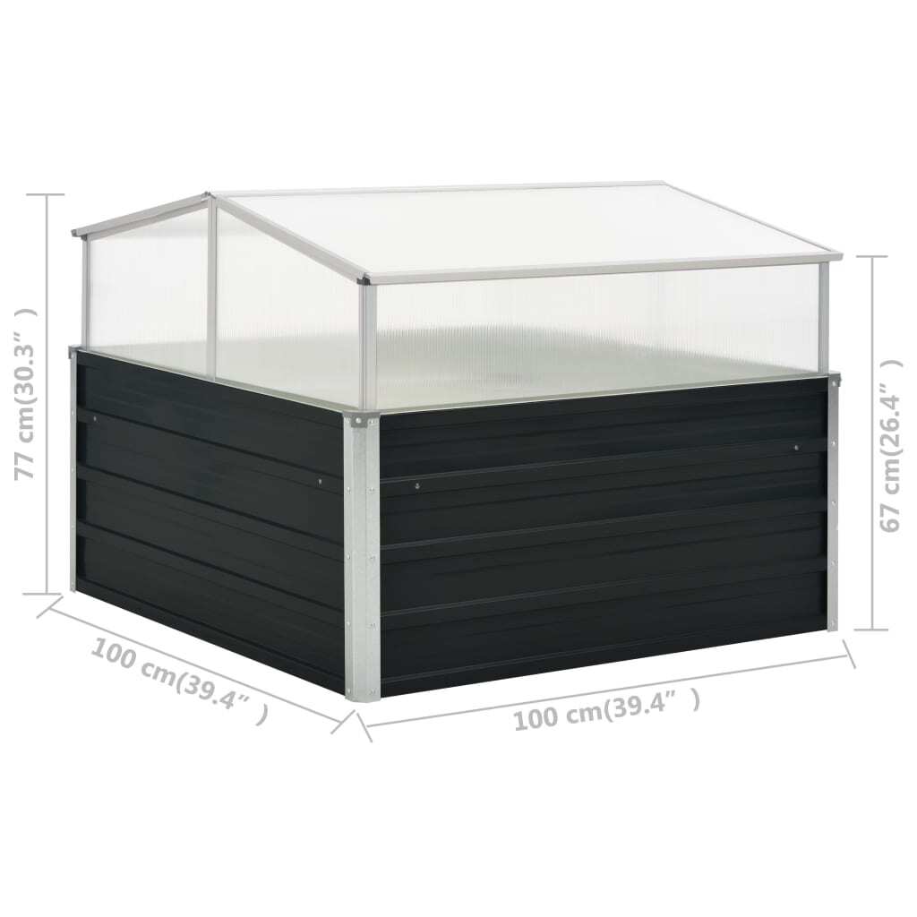 Greenhouse Galvanised Steel PC Board Cold Frame 100x100x77cm Outdoor Anthracite