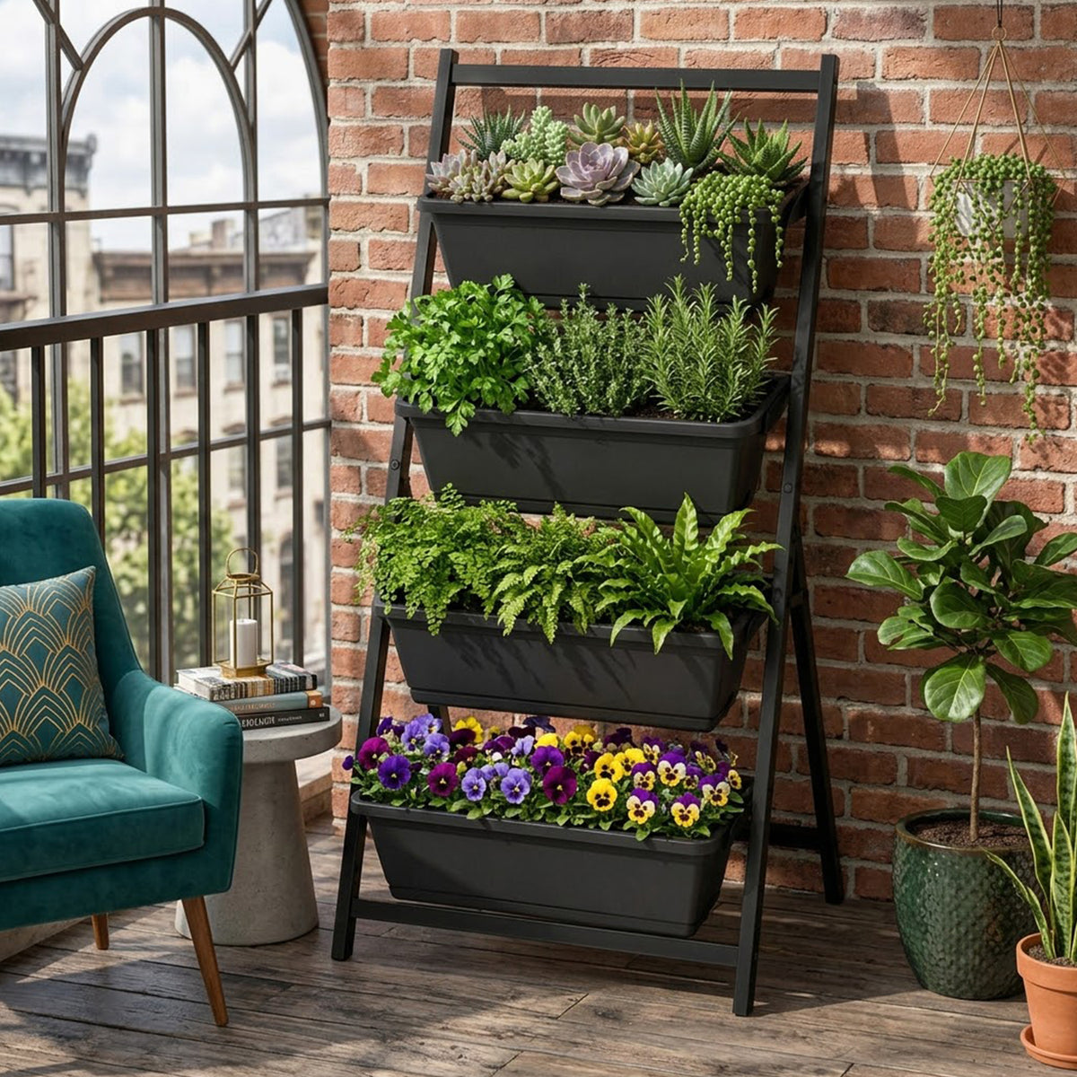 4 Tier Vertical Garden Planter Raised Bed with 4 Stackable Container Boxes