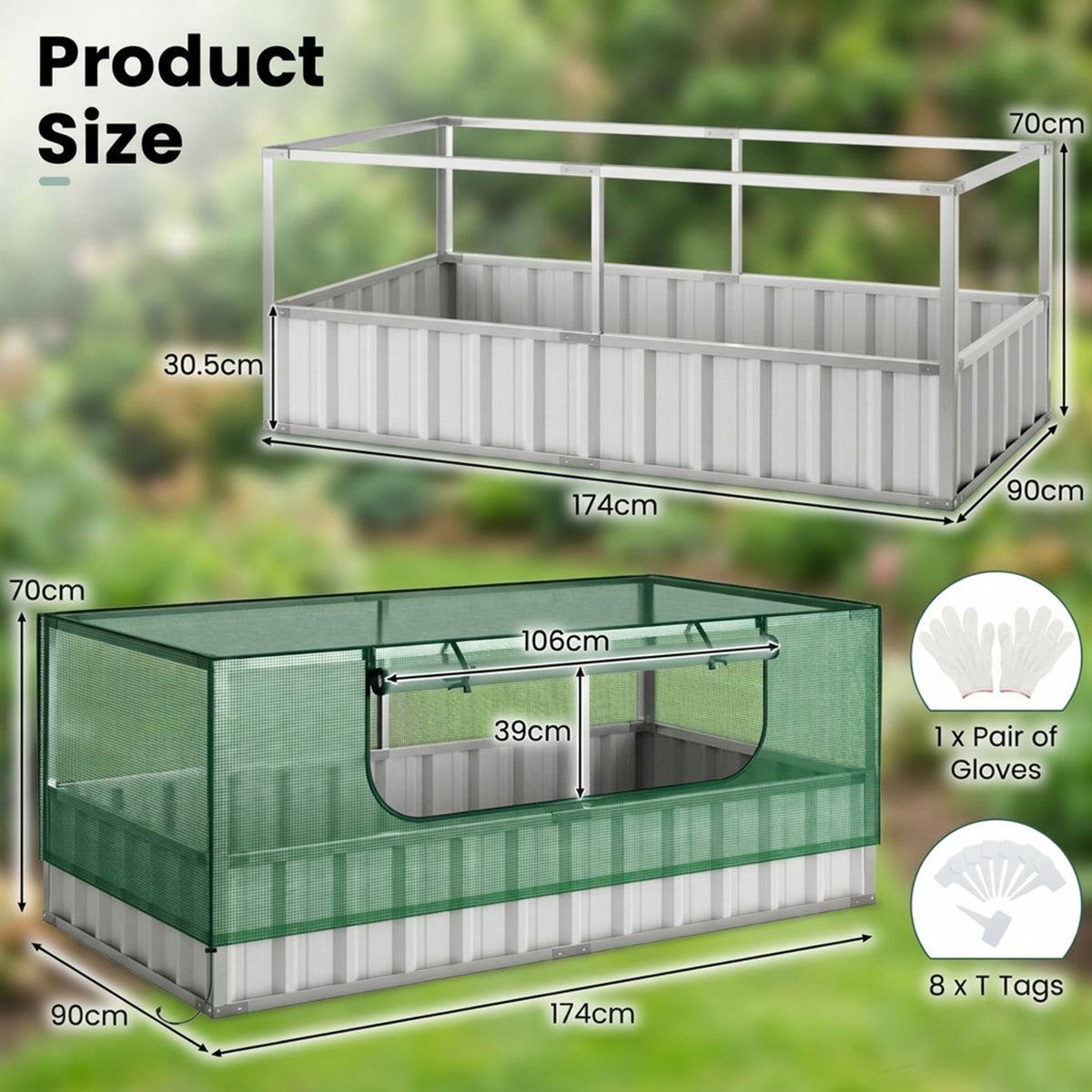 Galvanised Raised Garden Bed Mini Greenhouse Cover Herbs Vegetables Outdoor
