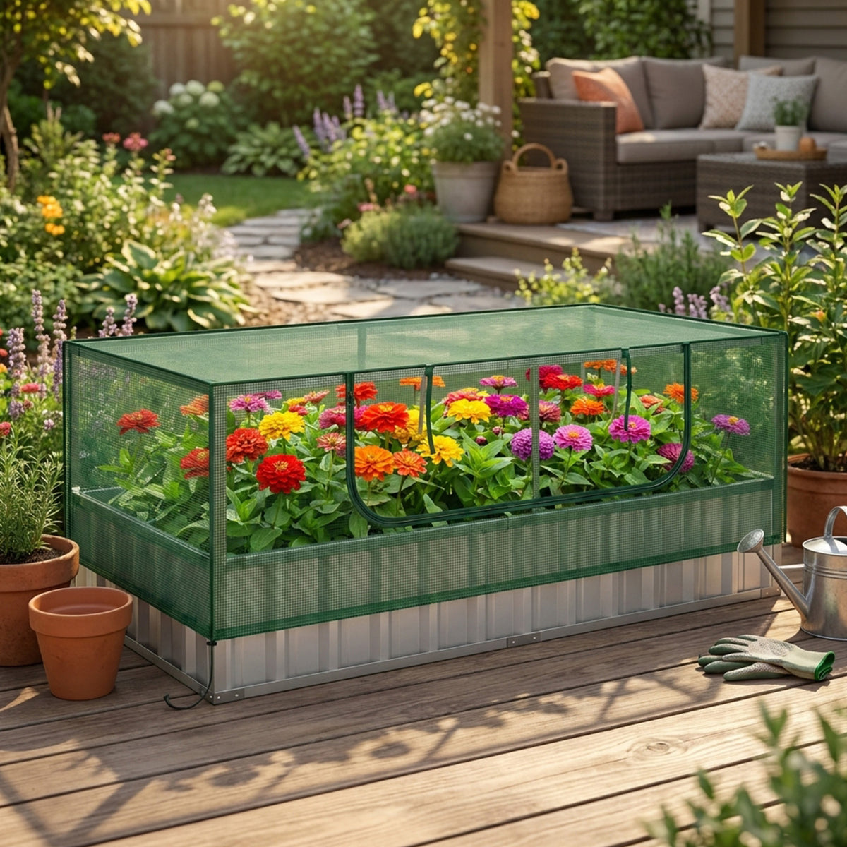 Galvanised Raised Garden Bed Mini Greenhouse Cover Herbs Vegetables Outdoor