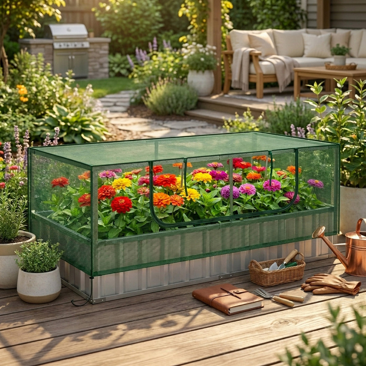 Galvanised Raised Garden Bed Mini Greenhouse Cover Herbs Vegetables Outdoor