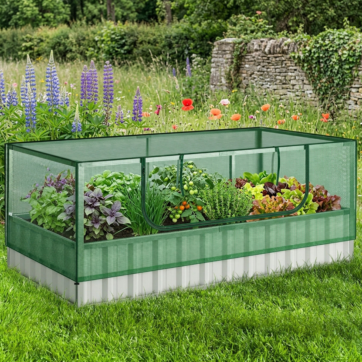 Galvanised Raised Garden Bed Mini Greenhouse Cover Herbs Vegetables Outdoor