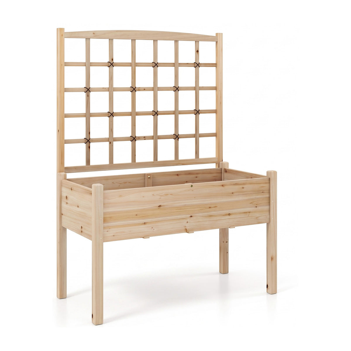 Raised Garden Bed with Trellis Wooden Planter Box Drainage Holes Waist Height