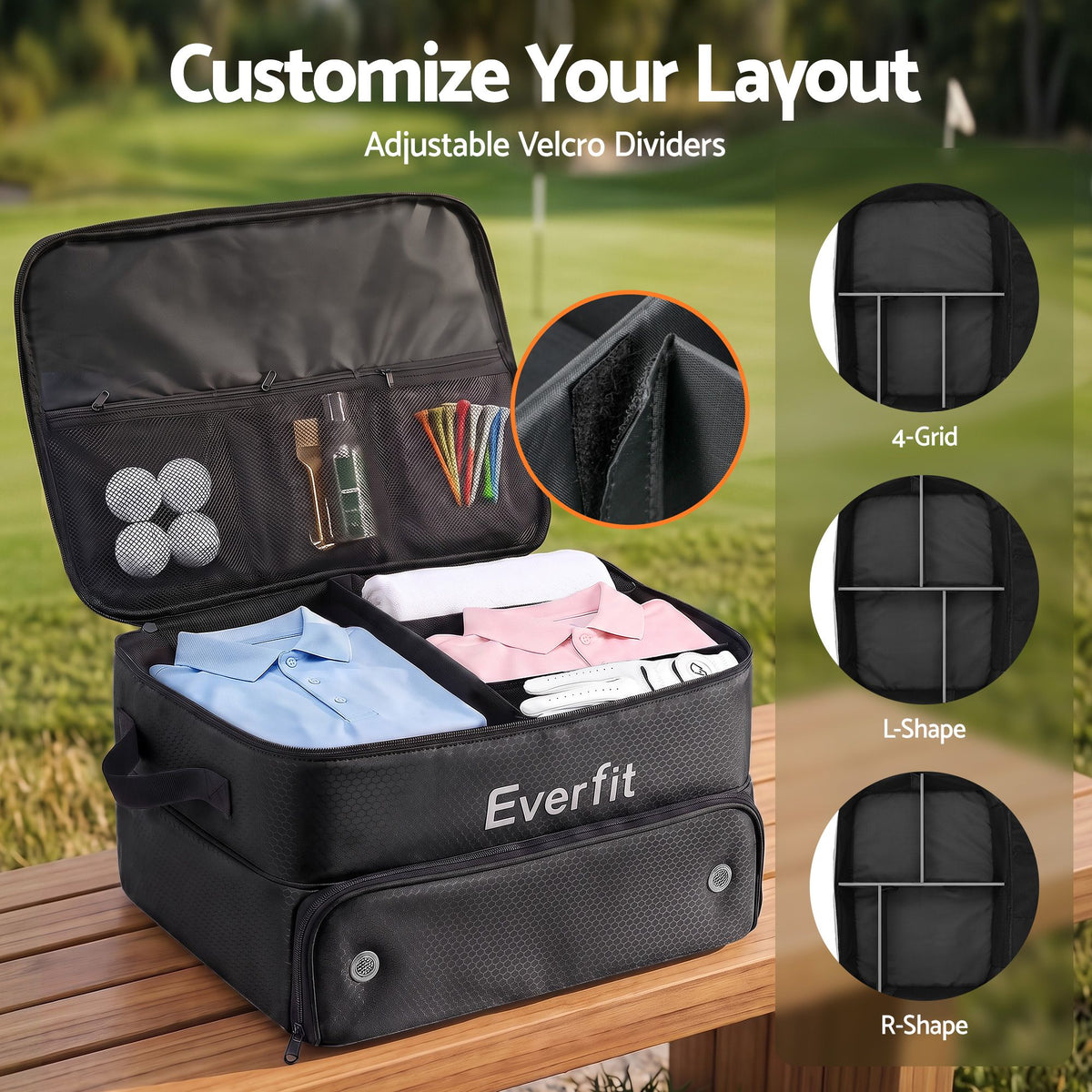 Everfit Golf Trunk Organizer 2-Tier Storage Bag with Ventilate Compartment Black