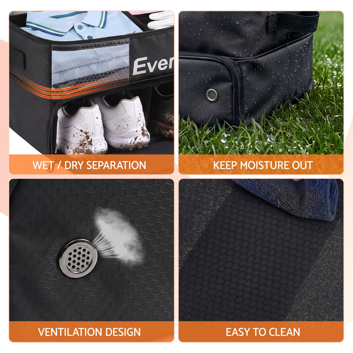 Everfit Golf Trunk Organizer 2-Tier Storage Bag with Ventilate Compartment Black