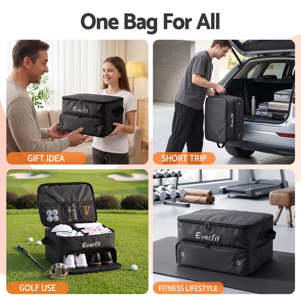 Everfit Golf Trunk Organizer 2-Tier Storage Bag with Ventilate Compartment Black