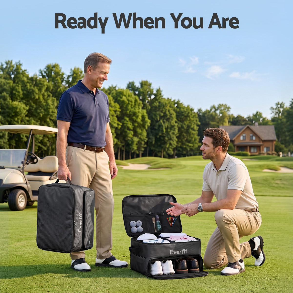 Everfit Golf Trunk Organizer 2-Tier Storage Bag with Ventilate Compartment Black