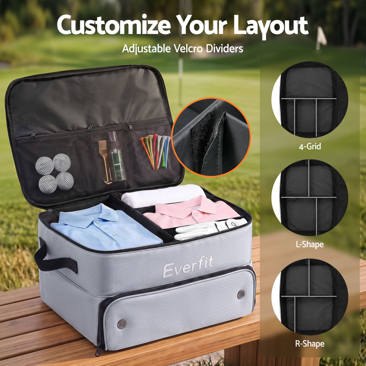 Everfit Golf Trunk Organizer 2-Tier Storage Bag with Ventilated Compartment Grey