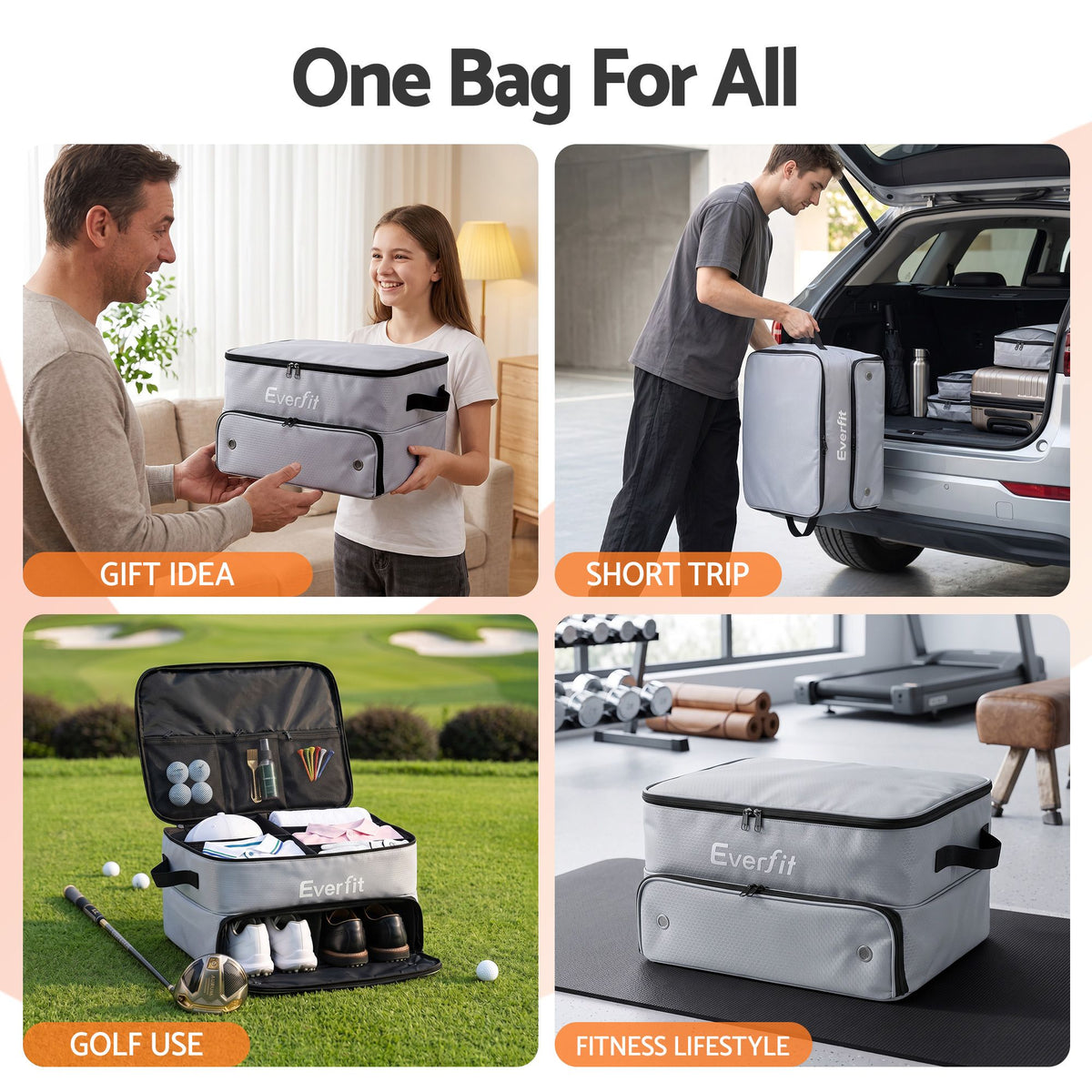 Everfit Golf Trunk Organizer 2-Tier Storage Bag with Ventilated Compartment Grey