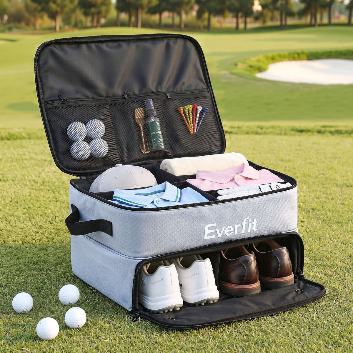 Everfit Golf Trunk Organizer 2-Tier Storage Bag with Ventilated Compartment Grey