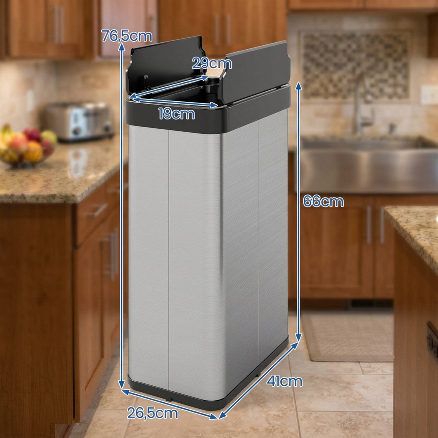 Infrared Motion Sensor Garbage Can Automatic Wing Lid Kitchen Bin Silver