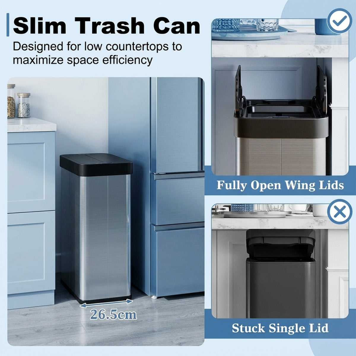 Infrared Motion Sensor Garbage Can Automatic Wing Lid Kitchen Bin Silver