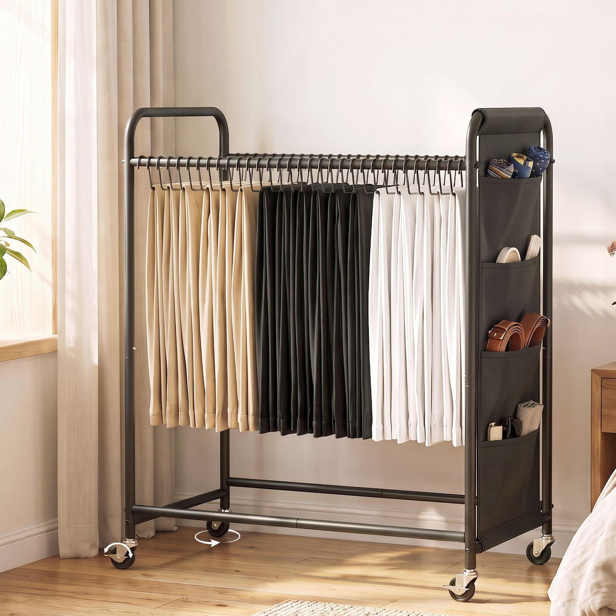 Artiss Pants Trolley Mobile Clothing Stand with 30 Hangers Storage Organizer Bag