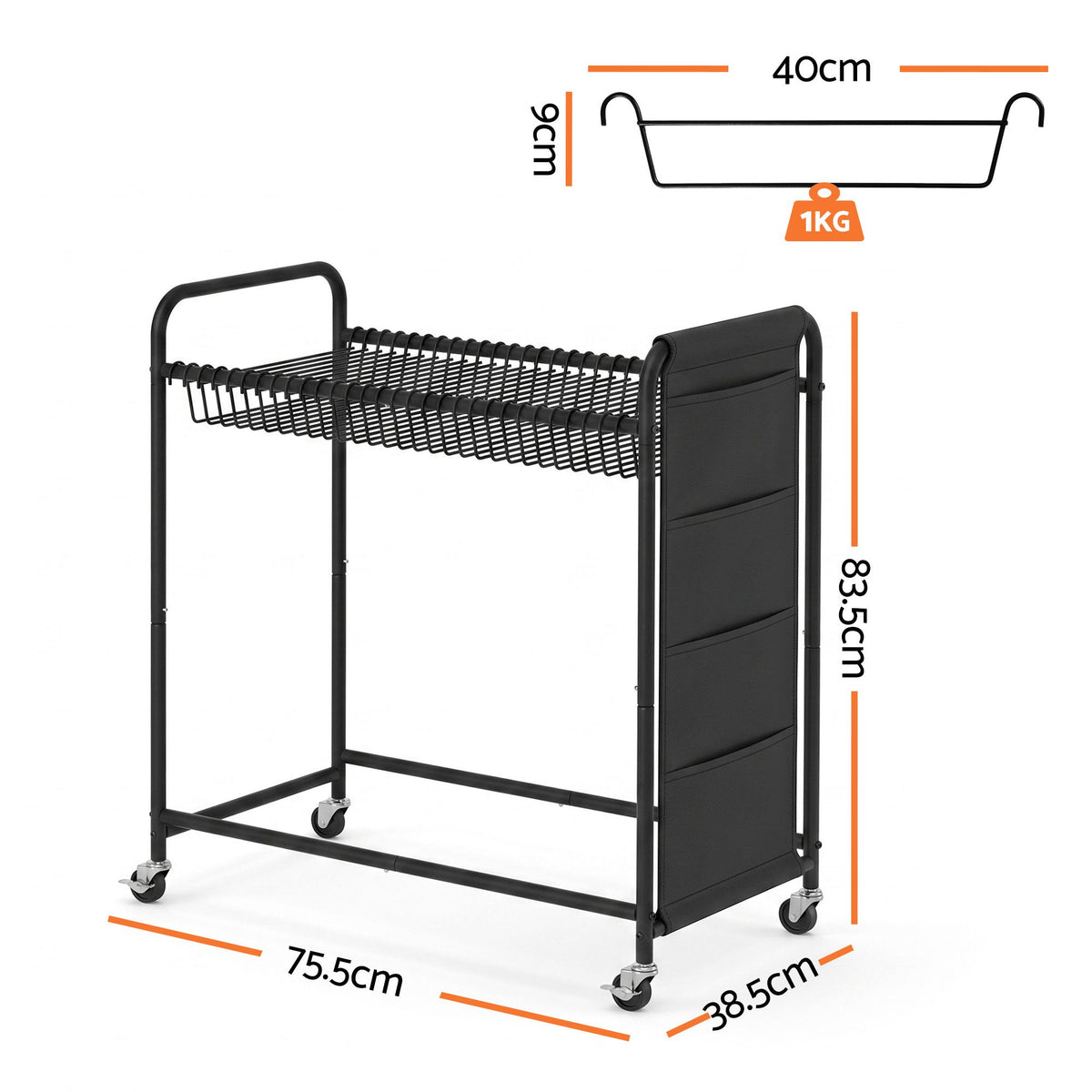Artiss Pants Trolley Mobile Clothing Stand with 30 Hangers Storage Organizer Bag