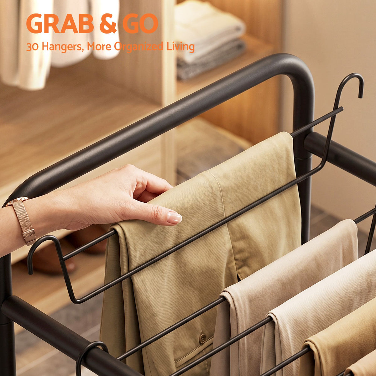 Artiss Pants Trolley Mobile Clothing Stand with 30 Hangers Storage Organizer Bag