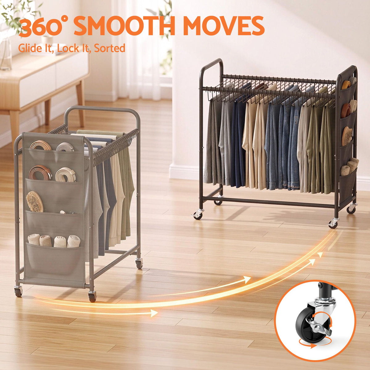Artiss Pants Trolley Mobile Clothing Stand with 30 Hangers Storage Organizer Bag
