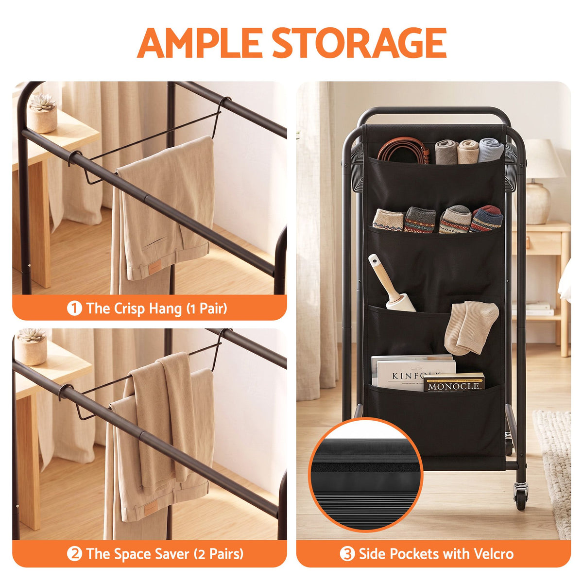 Artiss Pants Trolley Mobile Clothing Stand with 30 Hangers Storage Organizer Bag