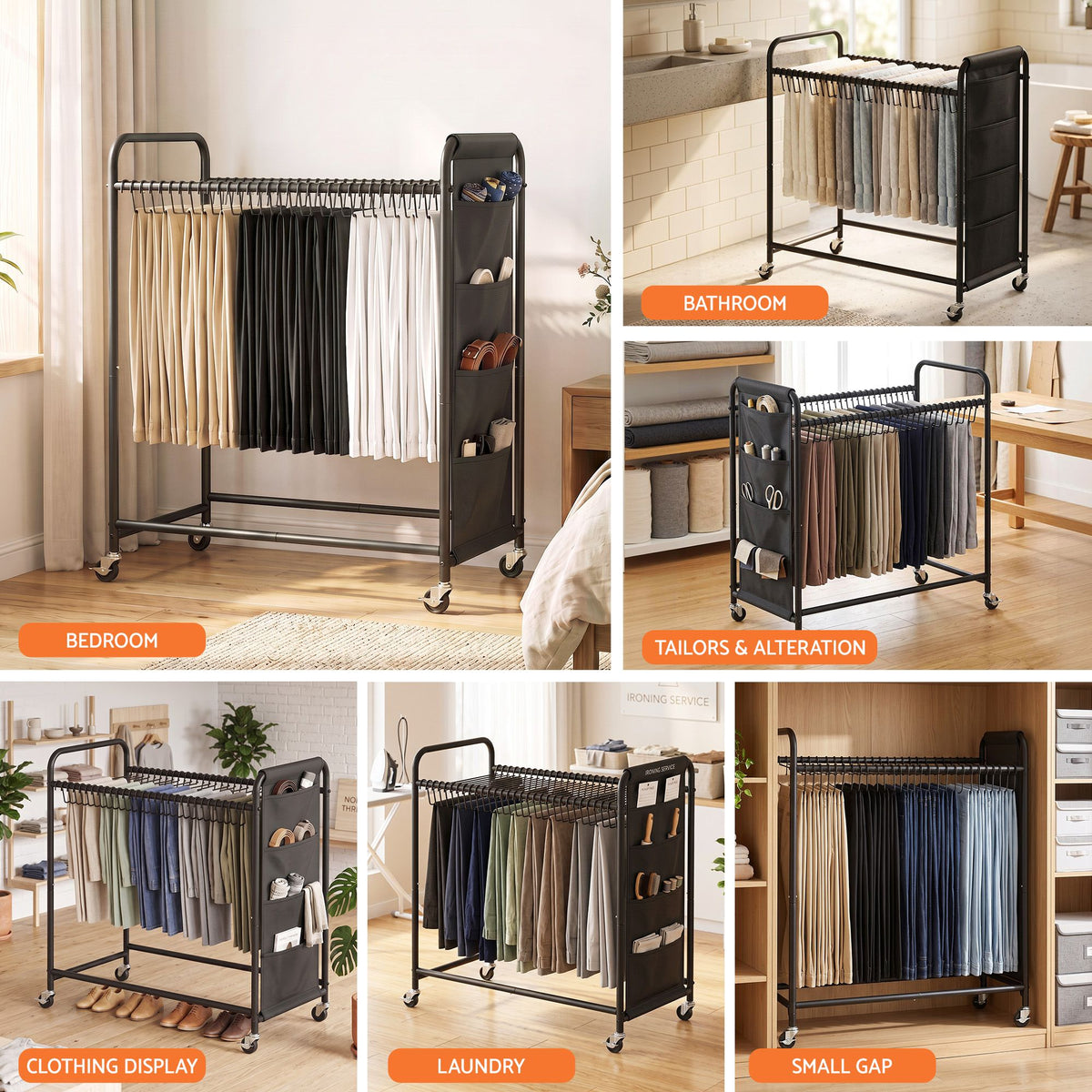 Artiss Pants Trolley Mobile Clothing Stand with 30 Hangers Storage Organizer Bag