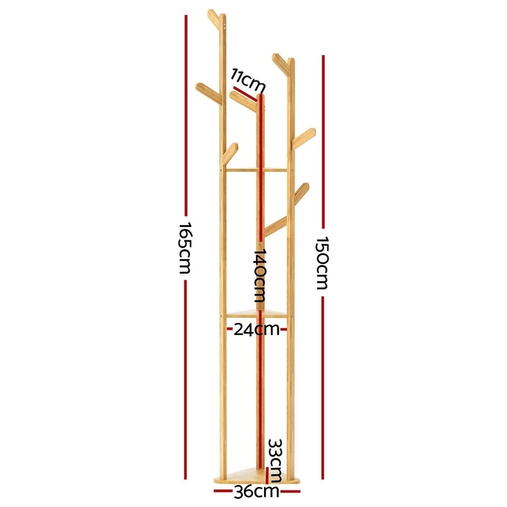 Artiss 2X Clothes Rack Airer Coat Stand 9 Hooks Bamboo