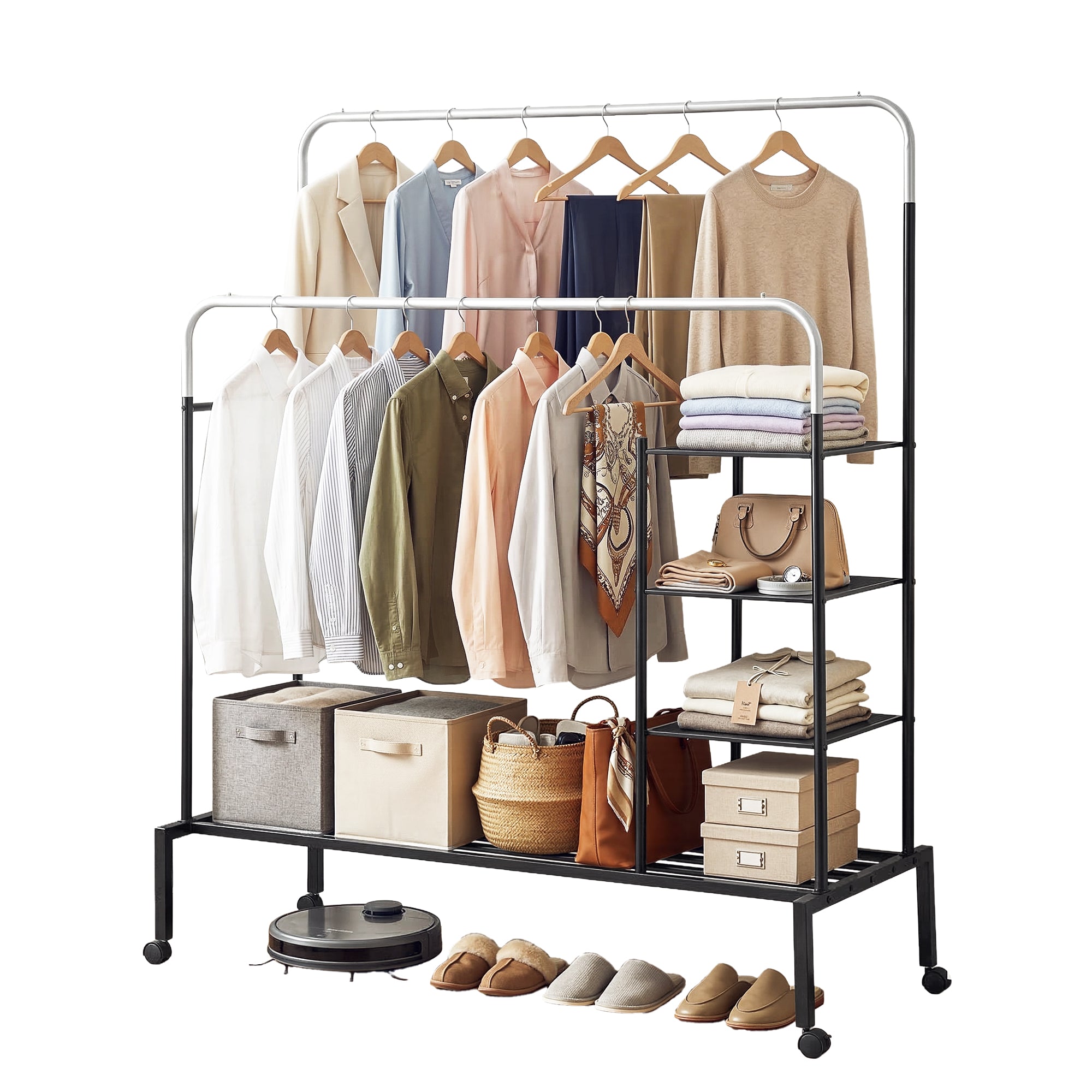 Artiss Clothes Rack Double Rod Airer Rail Coat Stand Hanger Storage Shelf