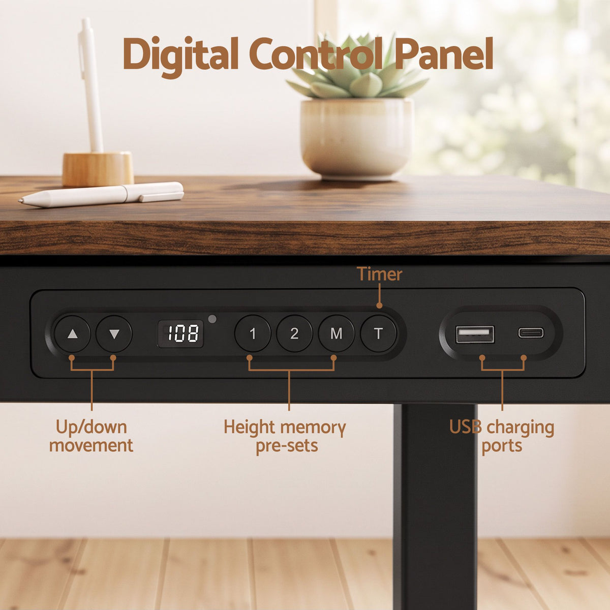 Artiss Motorised Standing Desk with Storage Drawer 120cm Rustic Brown