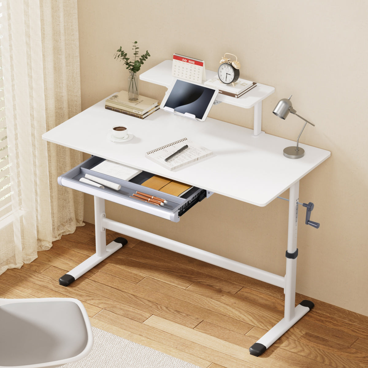 Artiss Manual Standing Desk Height Adjustable Workstation Computer Desks Study 120CM White