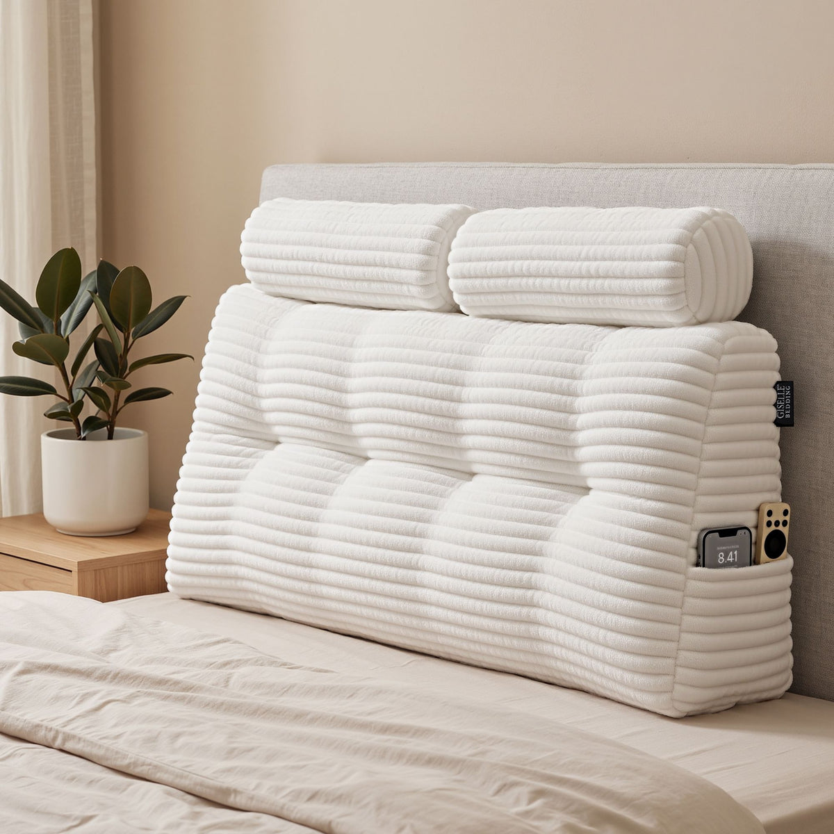 Giselle Wedge Pillow Headboard Non-Flattening Shredded Foam Double White