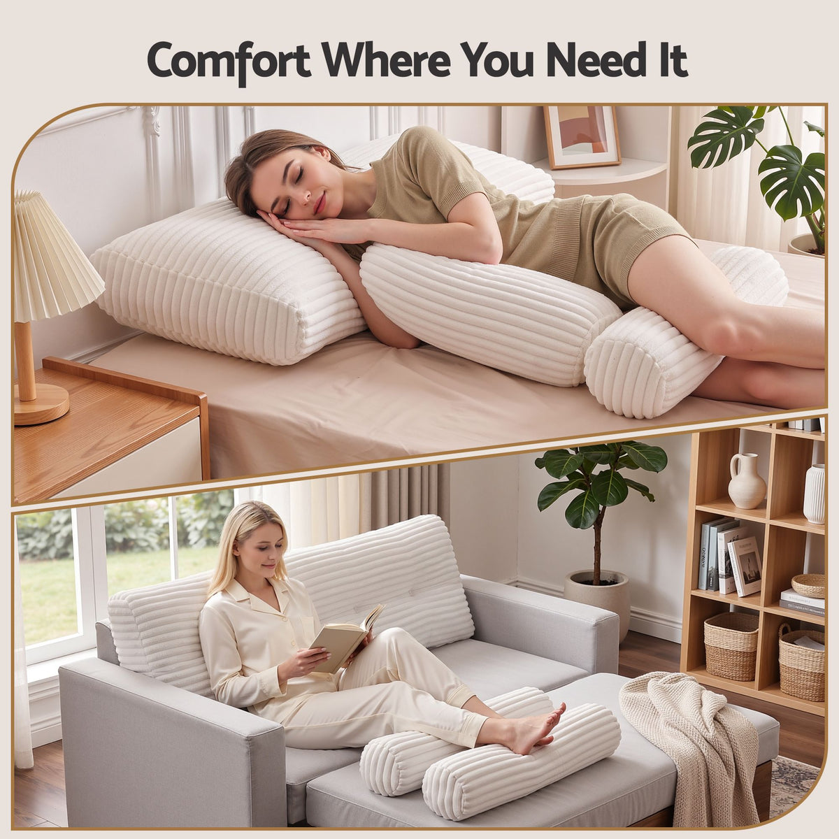 Giselle Wedge Pillow Headboard Non-Flattening Shredded Foam Double White