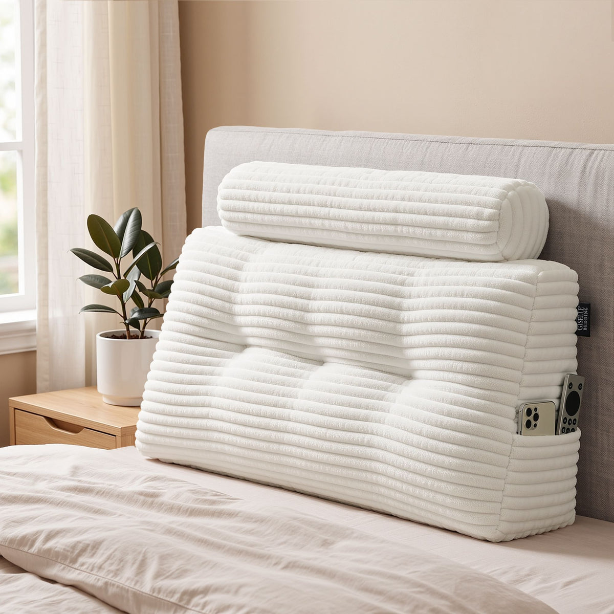 Giselle Wedge Pillow Headboard Non-Flattening Shredded Foam King Single White