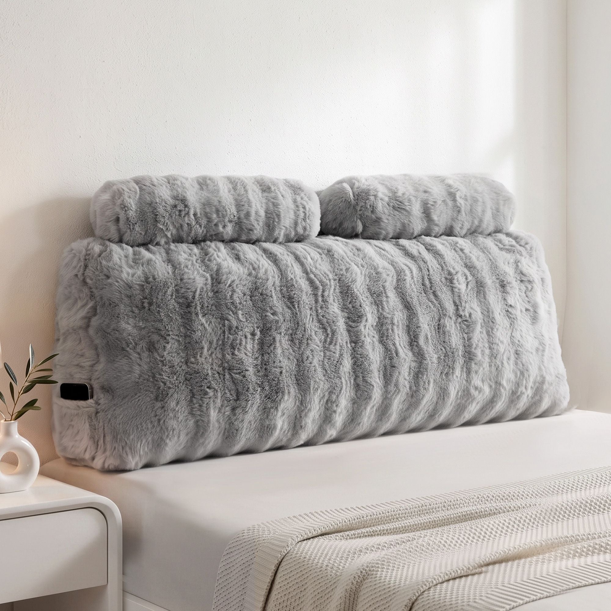 Giselle Wedge Pillow Headboard Zipper Cover Anti-Flat Foam Double Grey