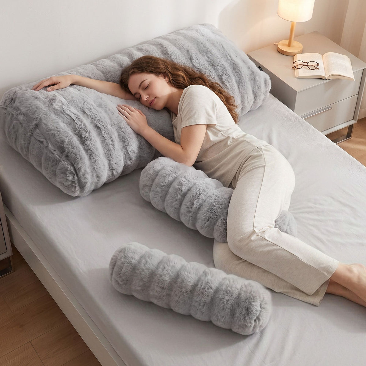 Giselle Wedge Pillow Headboard Zipper Cover Anti-Flat Foam Double Grey
