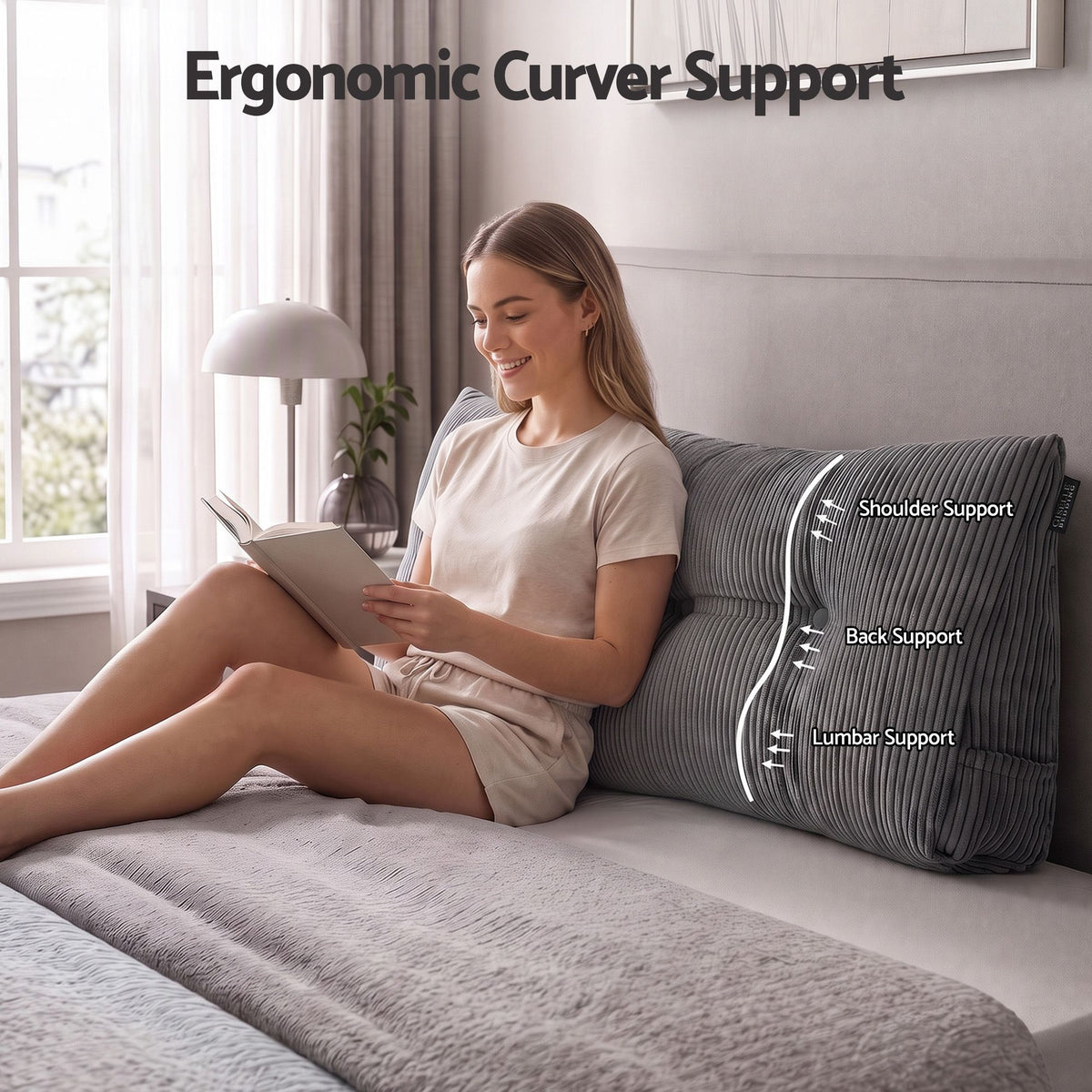 Giselle Headboard Pillow Reading Wedge Cushion Lumbar Support Double Grey