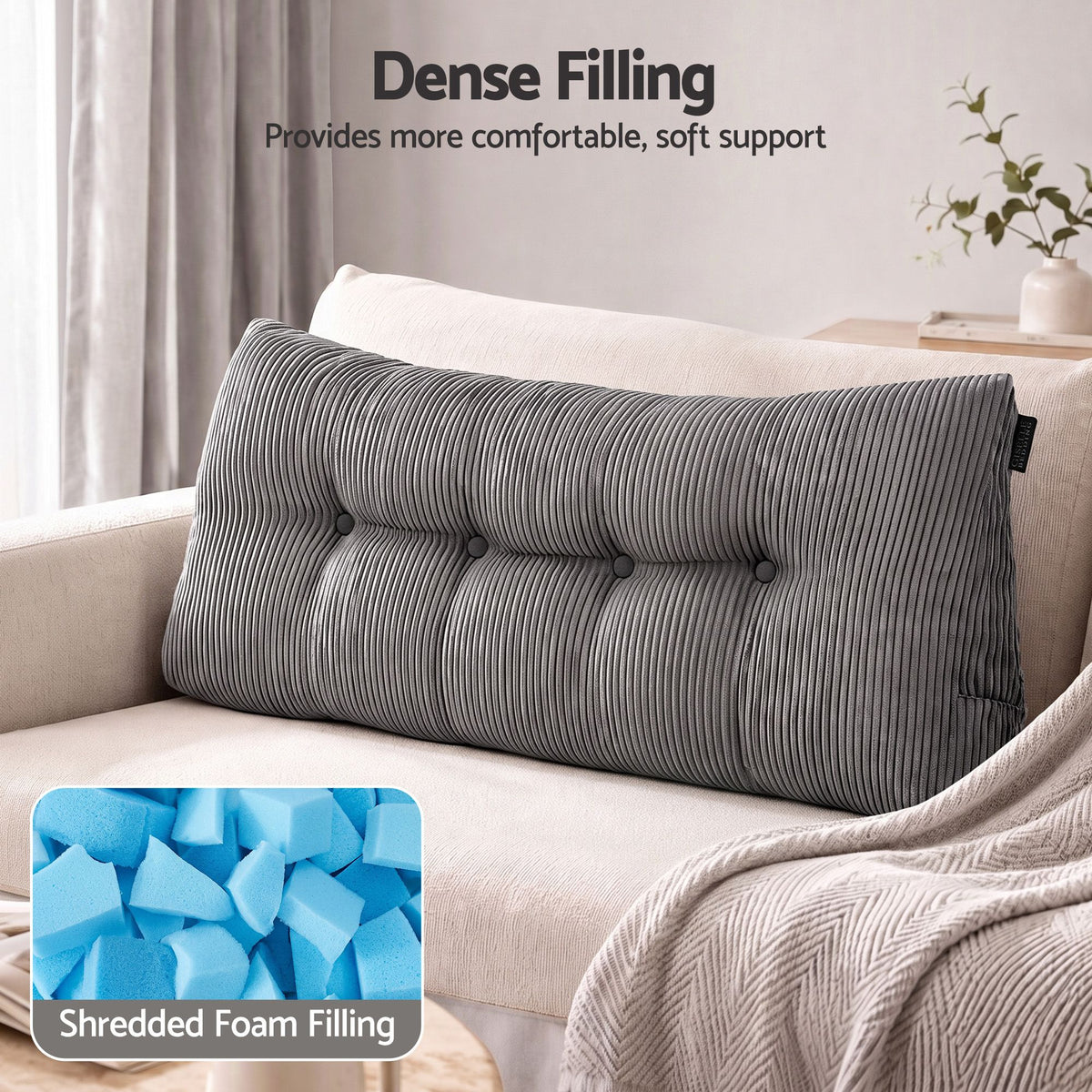 Giselle Headboard Pillow Reading Wedge Cushion Lumbar Support Double Grey