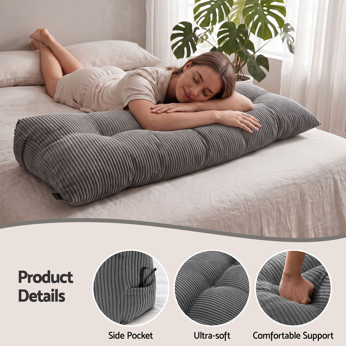 Giselle Headboard Pillow Reading Wedge Cushion Lumbar Support Double Grey