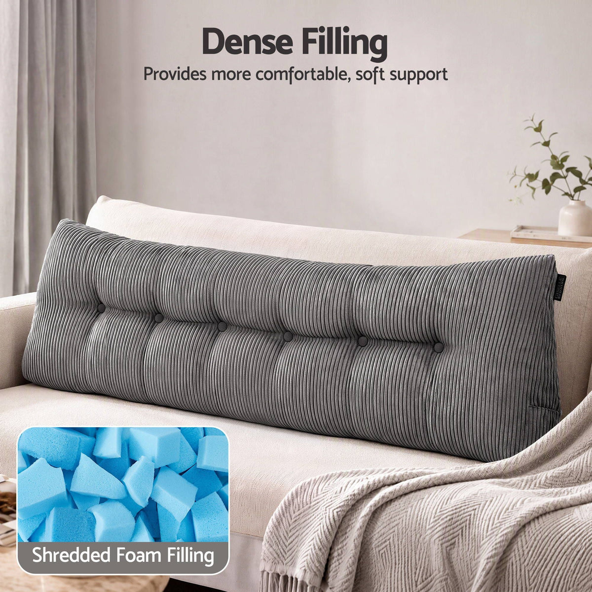 Giselle Headboard Pillow Reading Wedge Cushion Lumbar Support King Grey