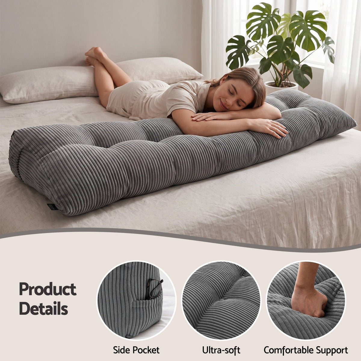 Giselle Headboard Pillow Reading Wedge Cushion Lumbar Support King Grey