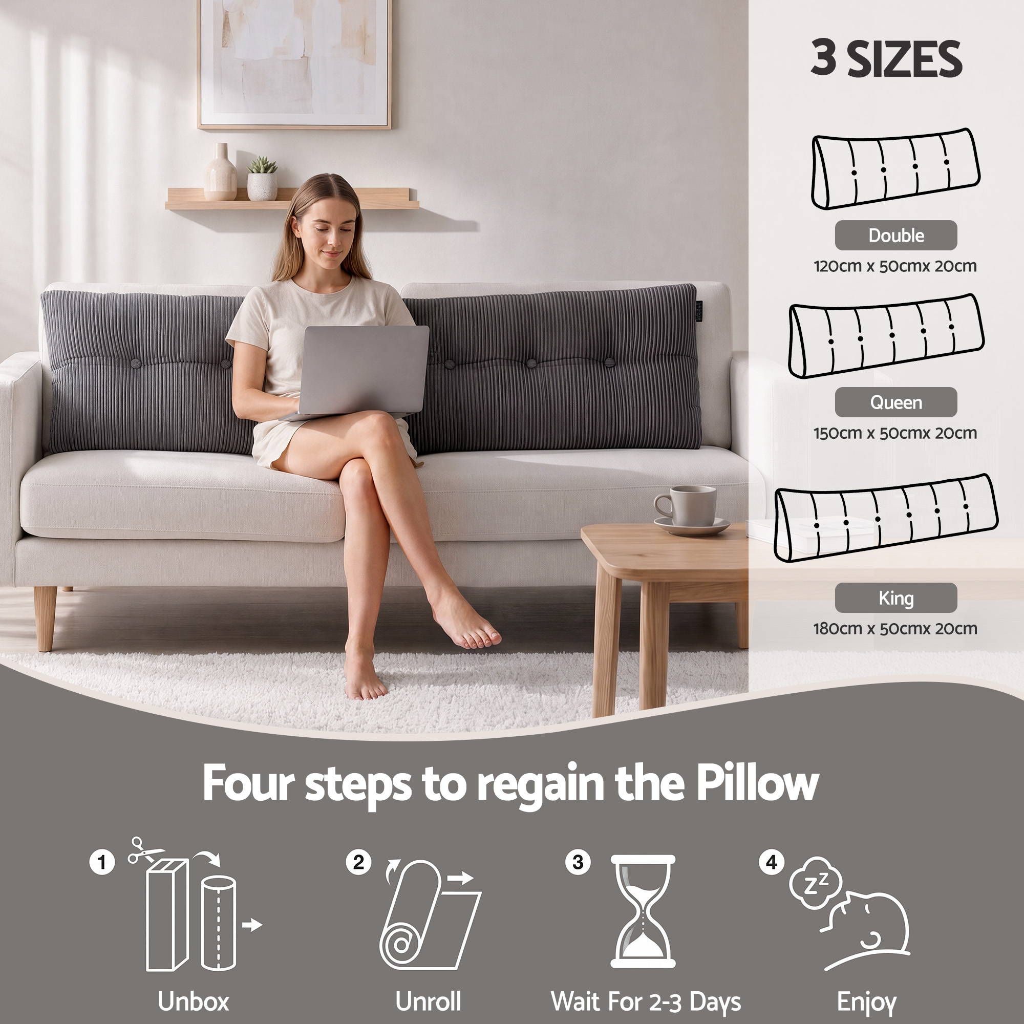 Giselle Headboard Pillow Reading Wedge Cushion Lumbar Support King Grey