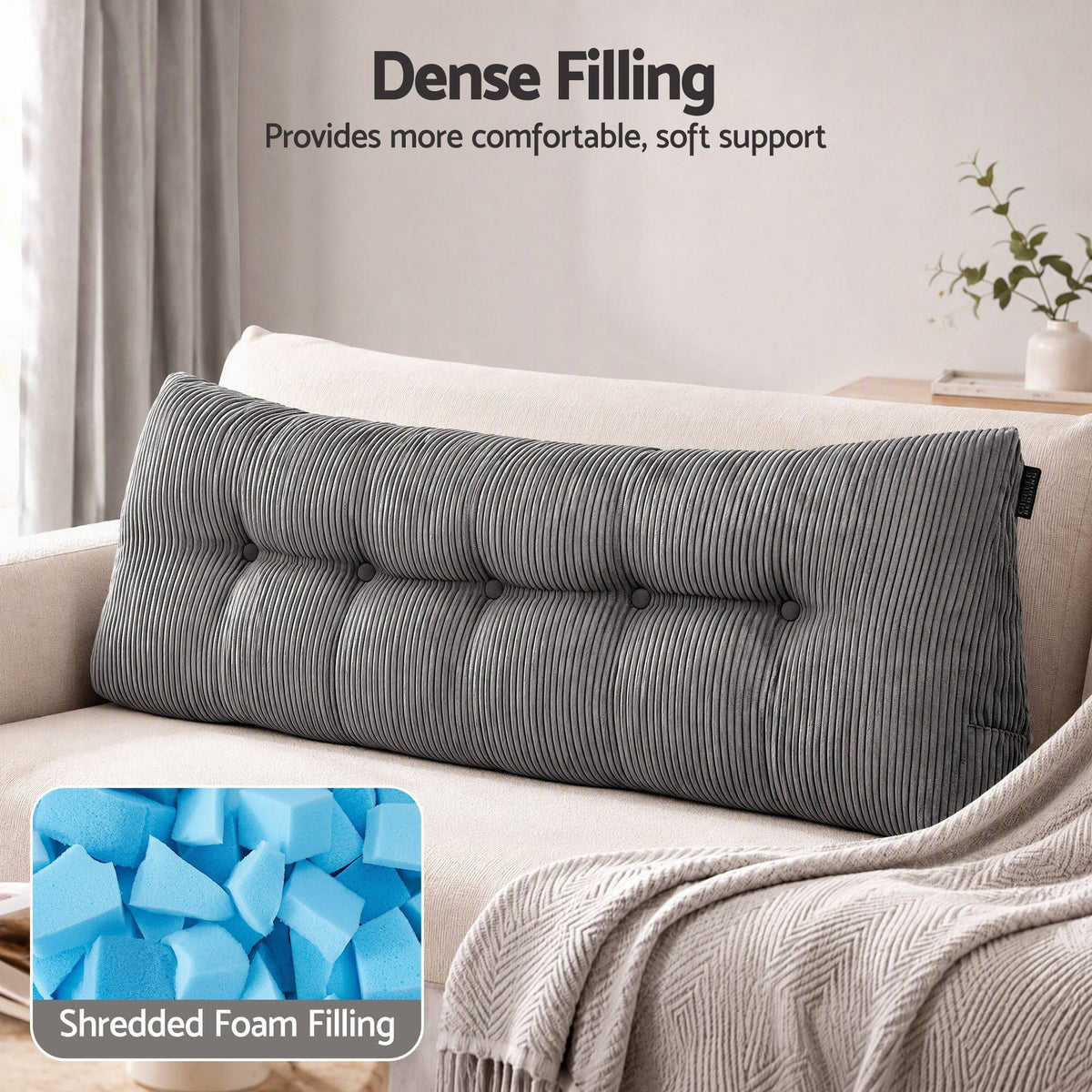 Giselle Headboard Pillow Reading Wedge Cushion Lumbar Support Queen Grey