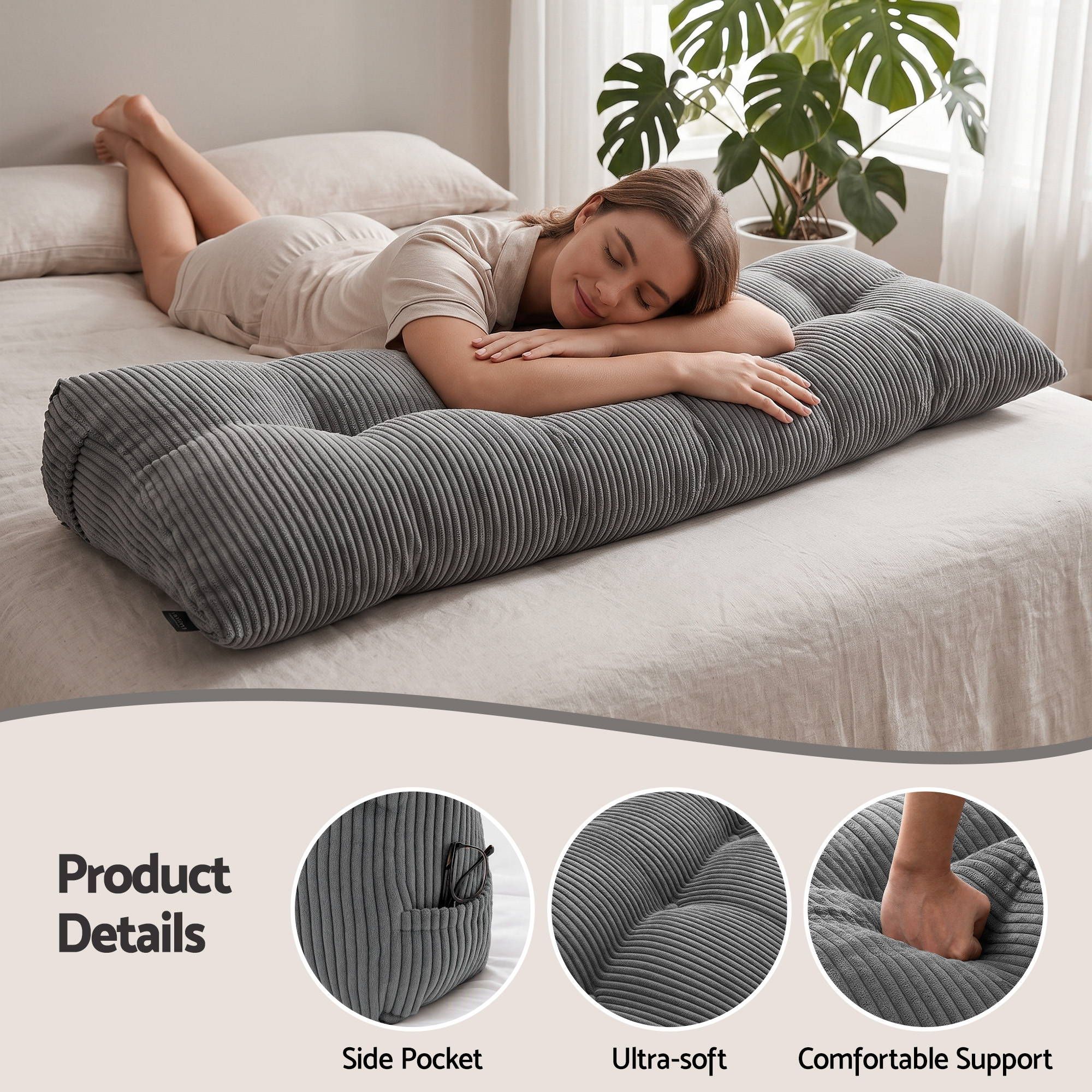 Giselle Headboard Pillow Reading Wedge Cushion Lumbar Support Queen Grey