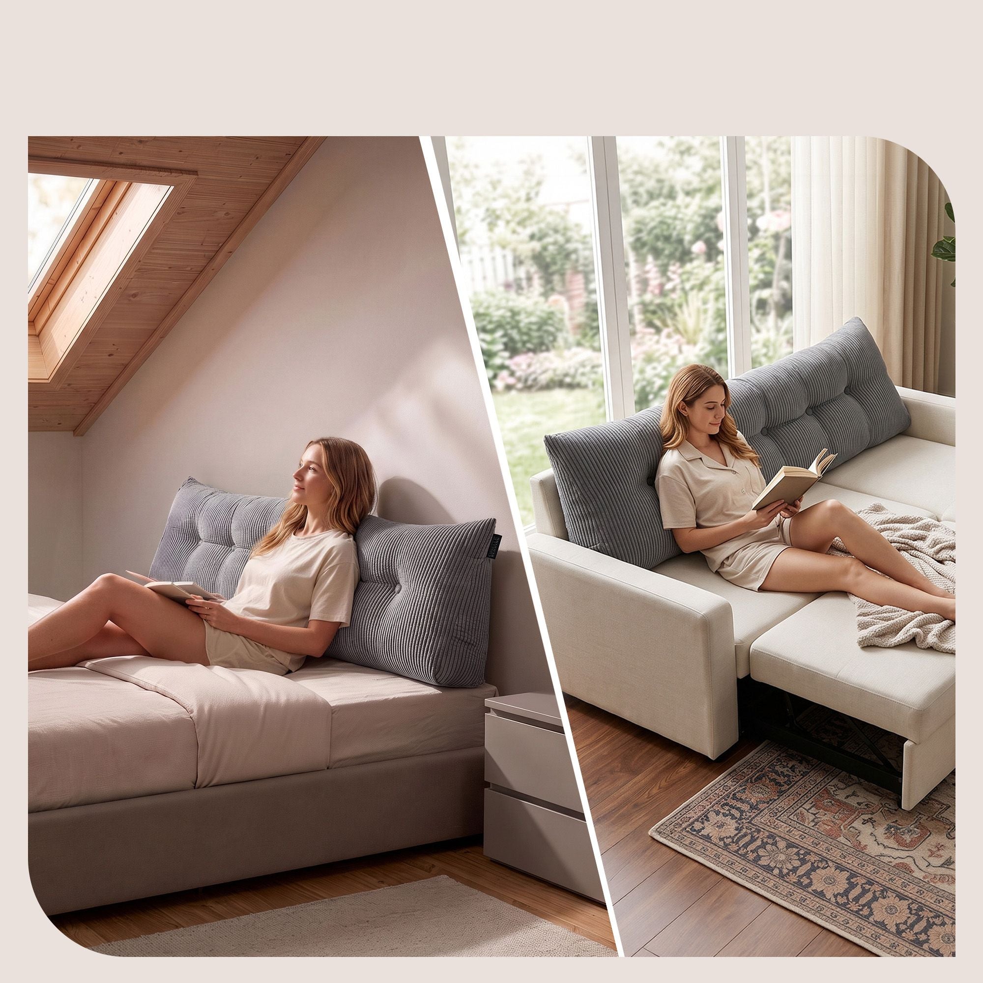 Giselle Headboard Pillow Reading Wedge Cushion Lumbar Support Queen Grey