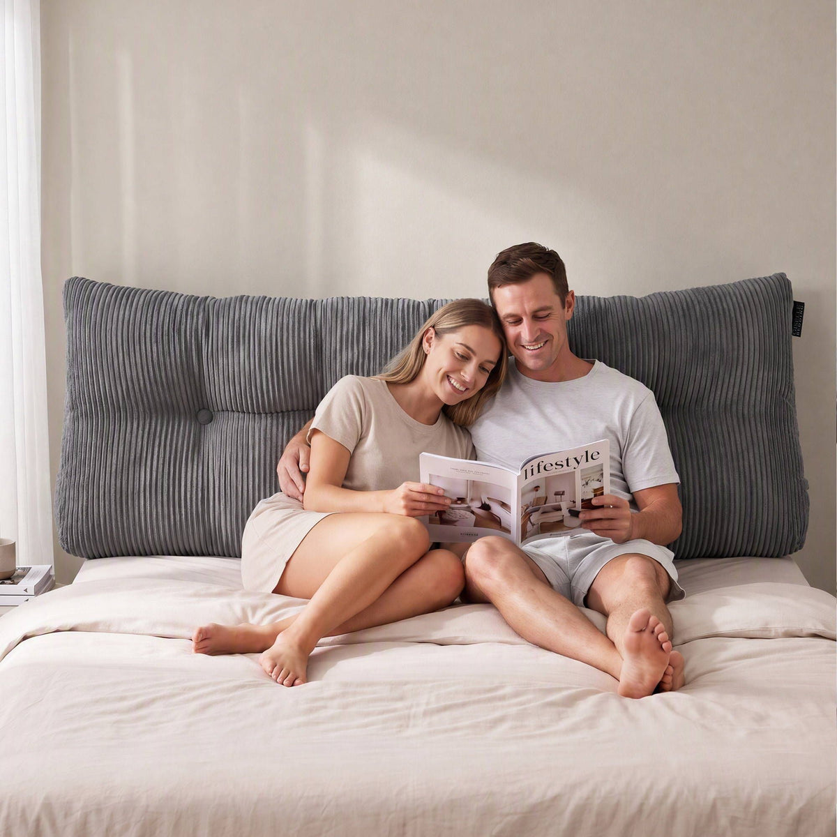 Giselle Headboard Pillow Reading Wedge Cushion Lumbar Support Queen Grey