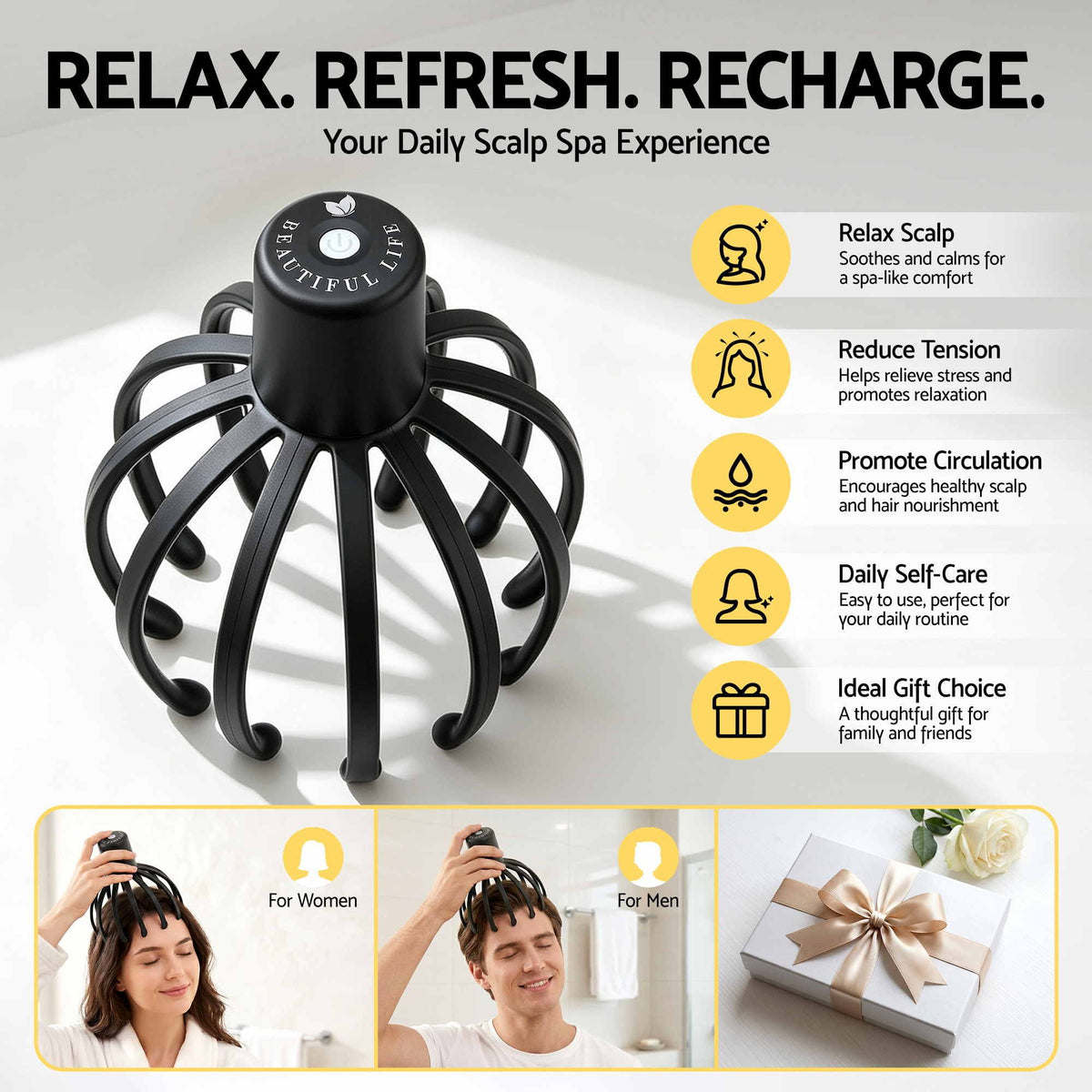Livemor Head Massager Scalp Electric with 3 Modes and Head Scratcher for Relax