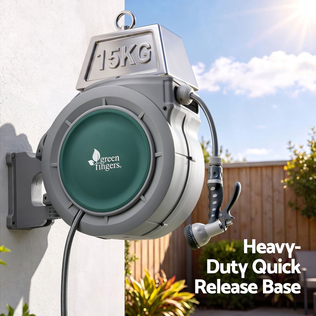 Green Fingers 20m Retractable Water Hose Reel Wall Mount 9-Pattern Nozzle