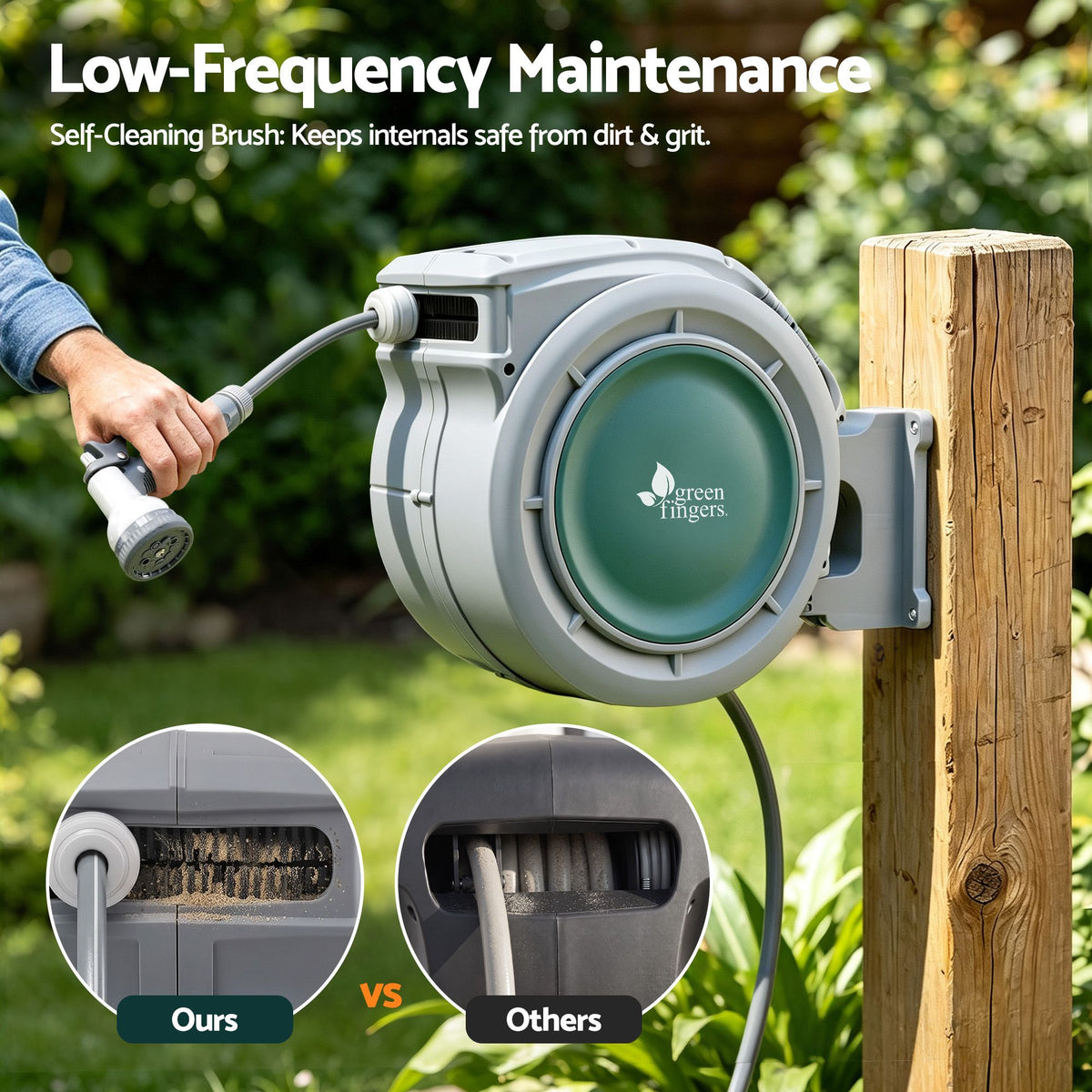 Green Fingers 20m Retractable Water Hose Reel Wall Mount 9-Pattern Nozzle