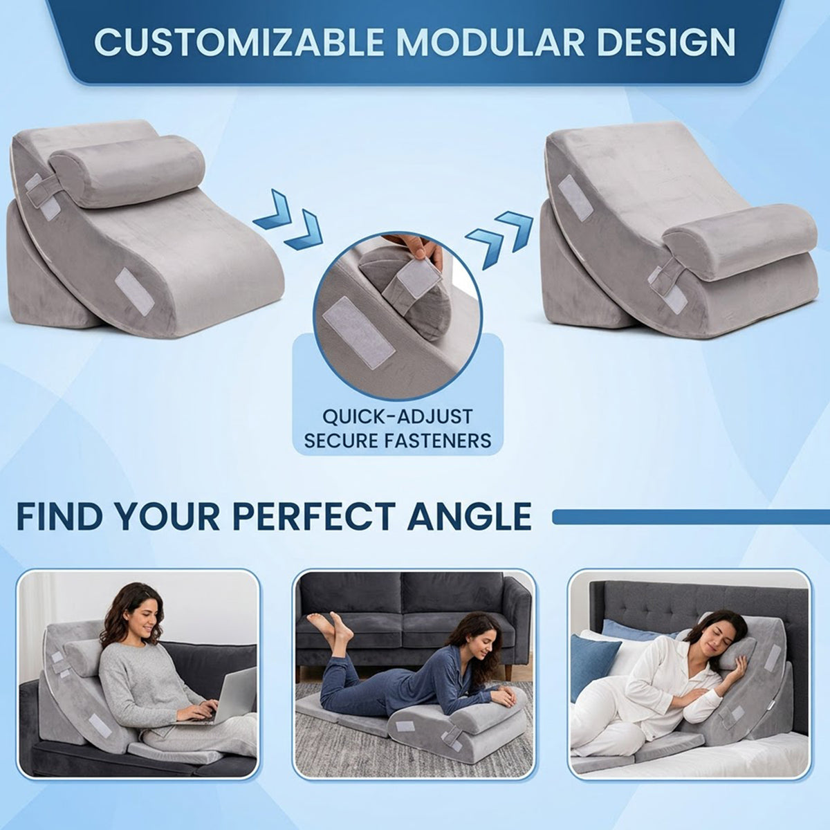 6pc Orthopedic Wedge Pillow Set Memory Foam Velvet Cover Pregnancy Support