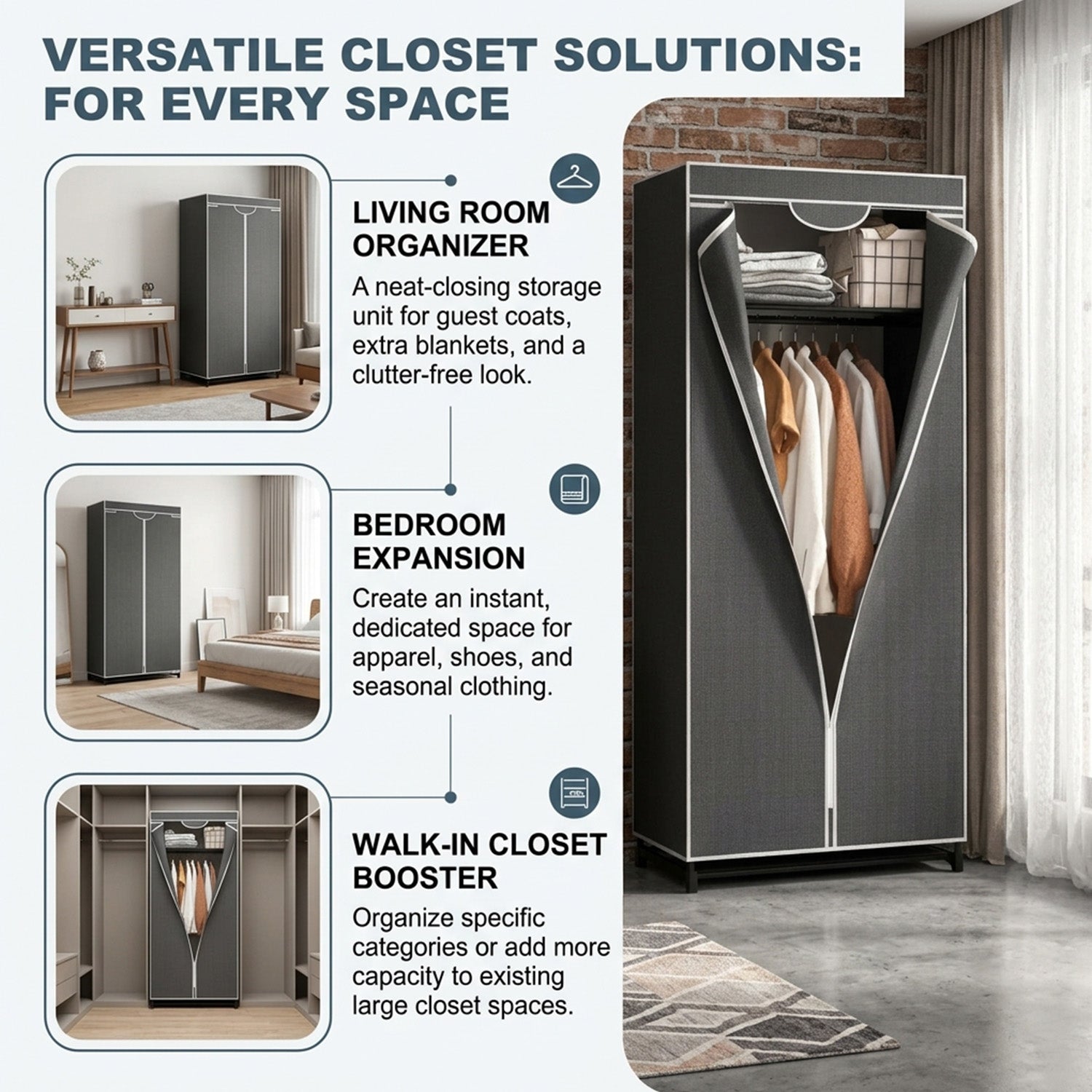Portable Single Wardrobe Dust Proof Cover Zippers Clothes Shoes Storage Closet