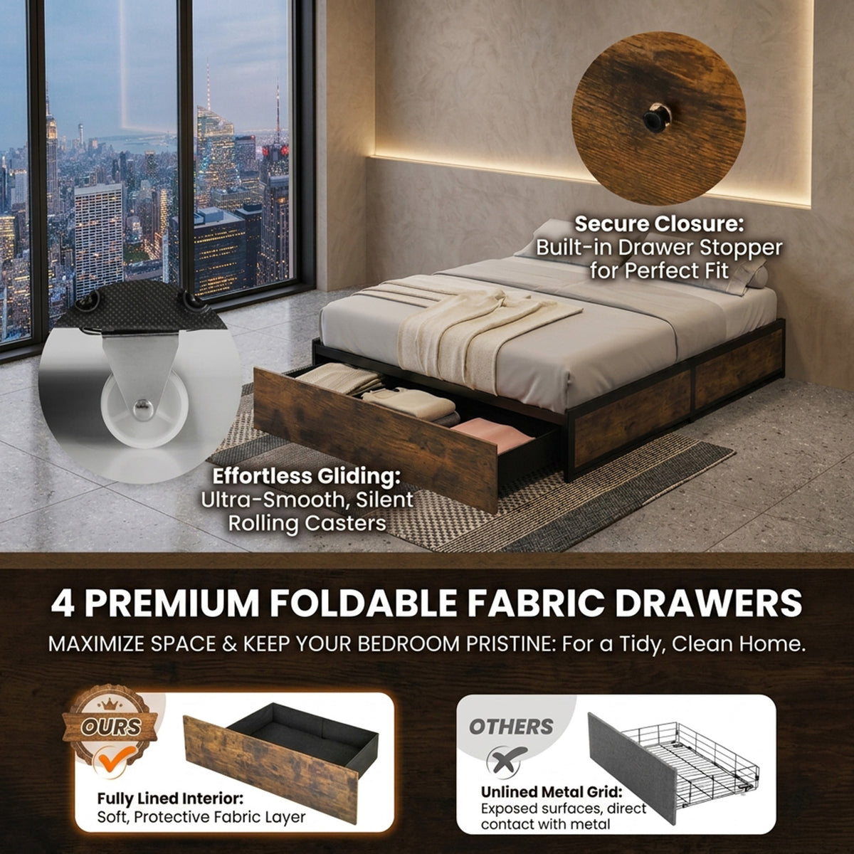 Queen Bed Frame Smart LED Lights Storage Headboard Bedroom Furniture Modern