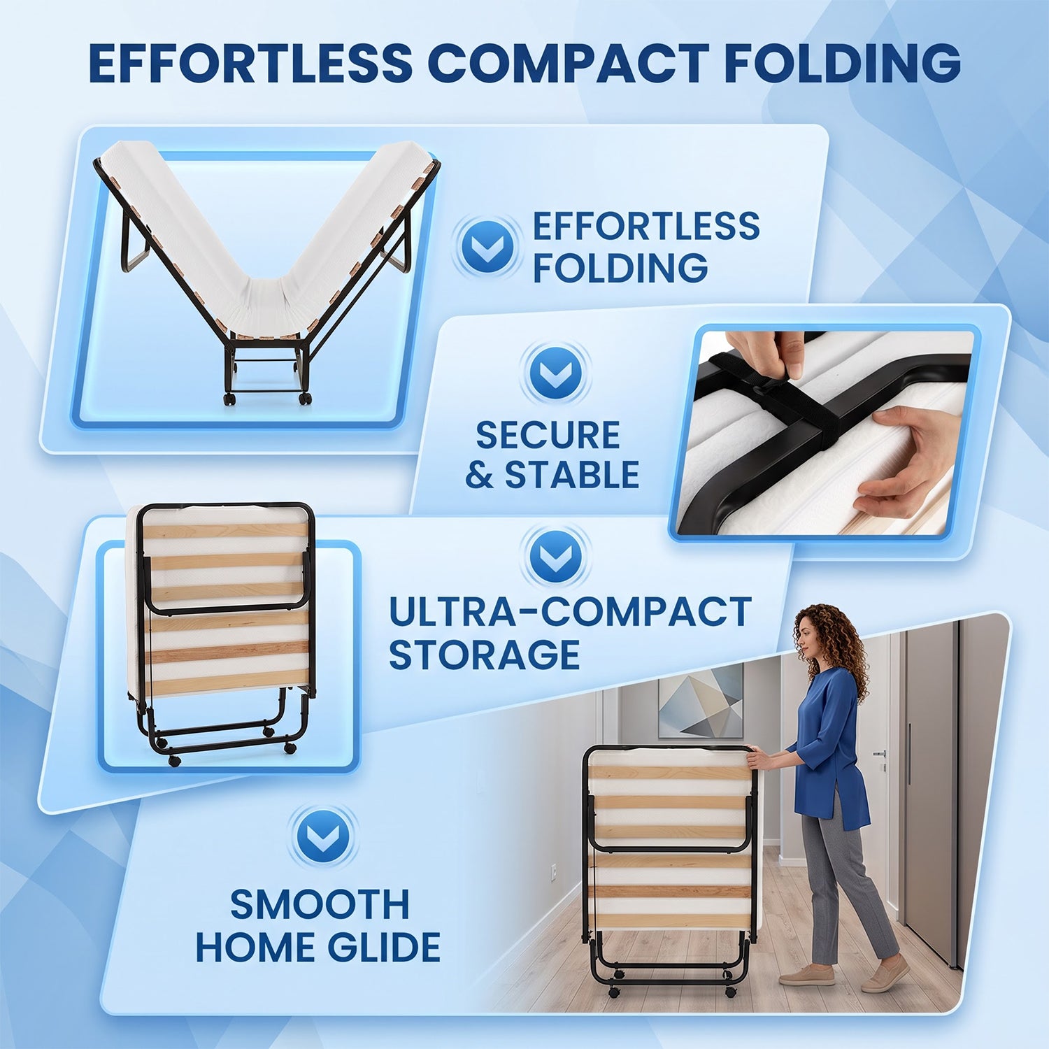 Folding Guest Bed with Memory Foam Mattress Rollaway Portable Bed Frame