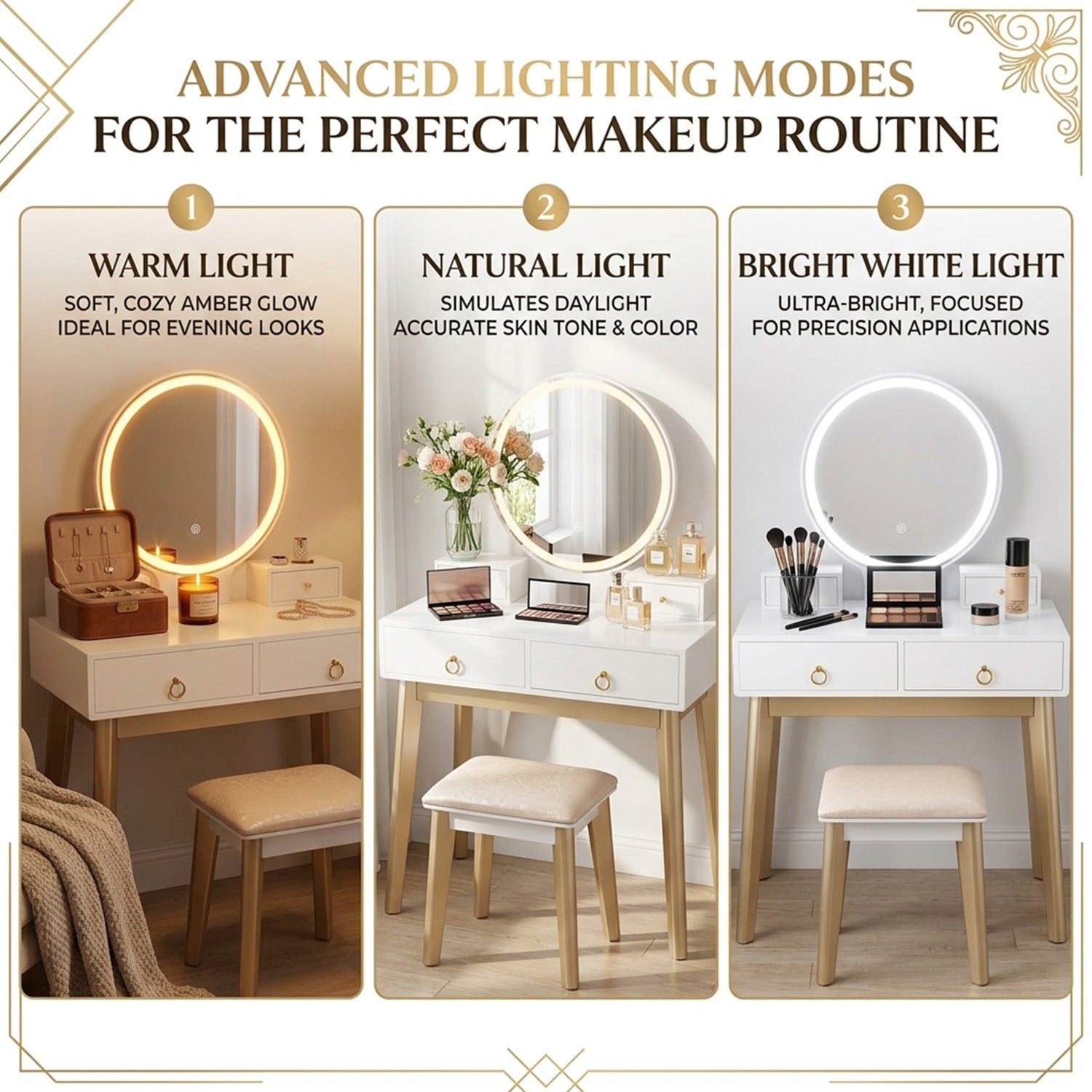 Dressing Table Stool Set Makeup Mirror Bedroom Vanity Furniture