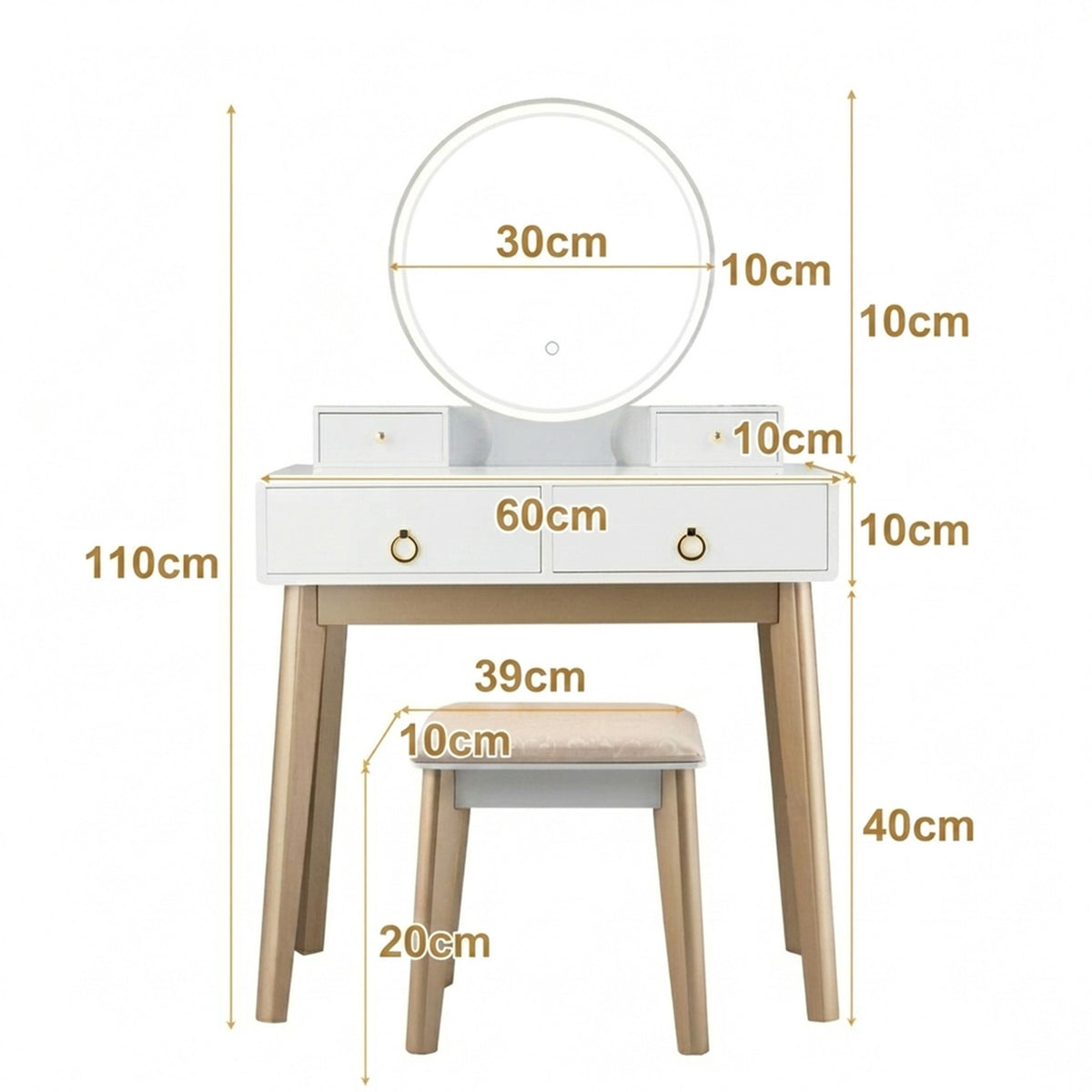 Dressing Table Stool Set Makeup Mirror Bedroom Vanity Furniture